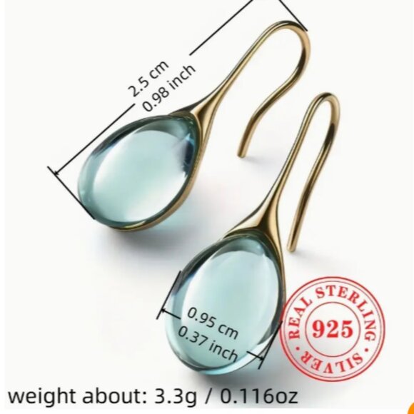 Sea Blue Dangling Earrings Gold Wire NEW - Picture 2 of 3